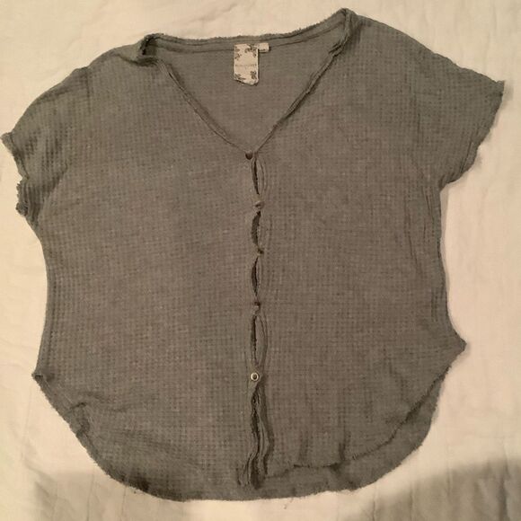 Blu-pepper grey button up and can tie bottom loose fit waffle knit Henley small - Picture 3 of 8